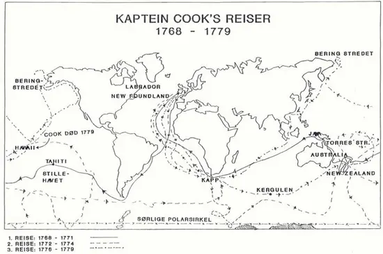 Kart over Kaptein Cooks reiser 1768–1779